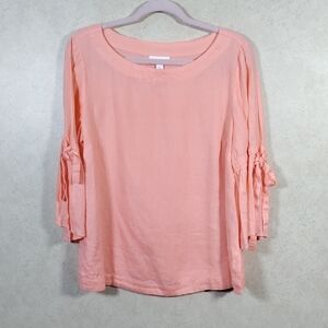 04175 Charter Club peach linen bell sleeve blouse M